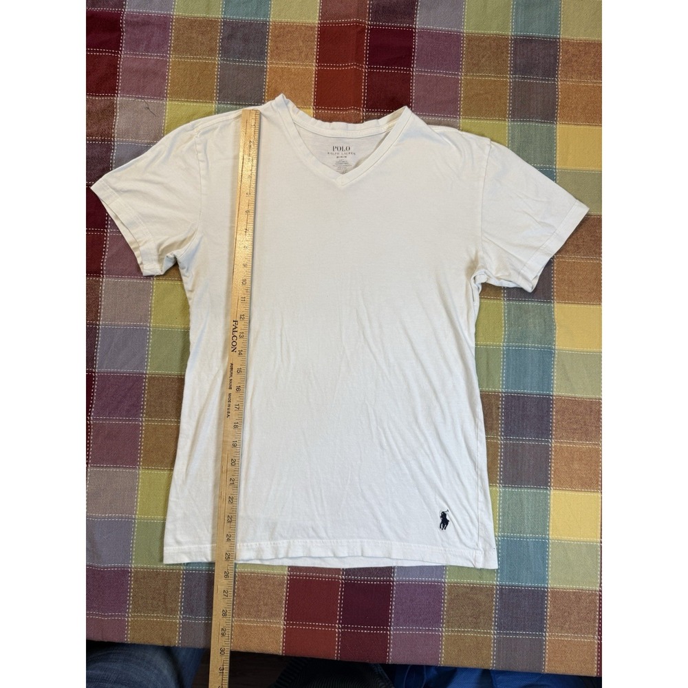 Polo Ralph Lauren Mens Medium Slim Fit White V Neck T Shirt Pony Logo Cotton